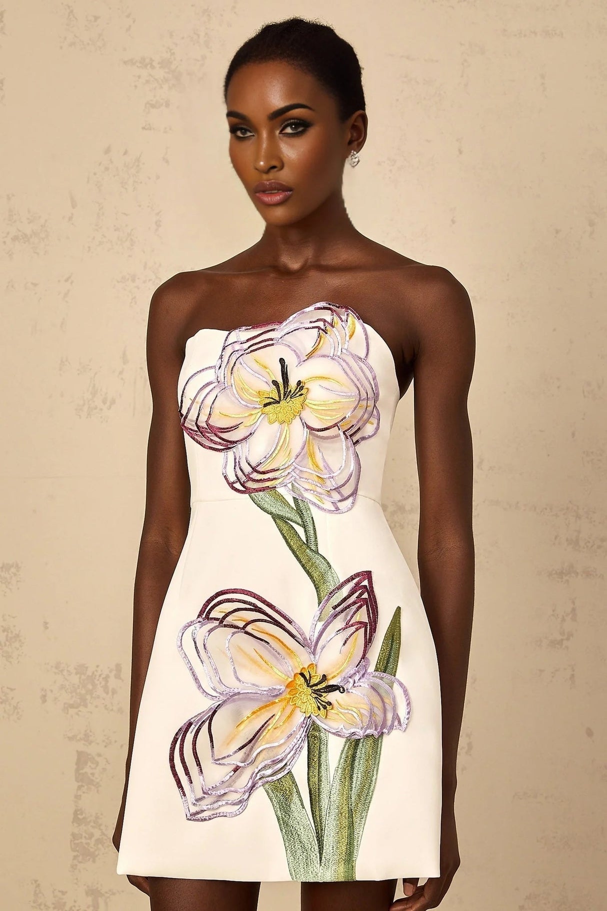 Ambra Mini Dress Sequin Floral Off - Shoulder White & Multicolor