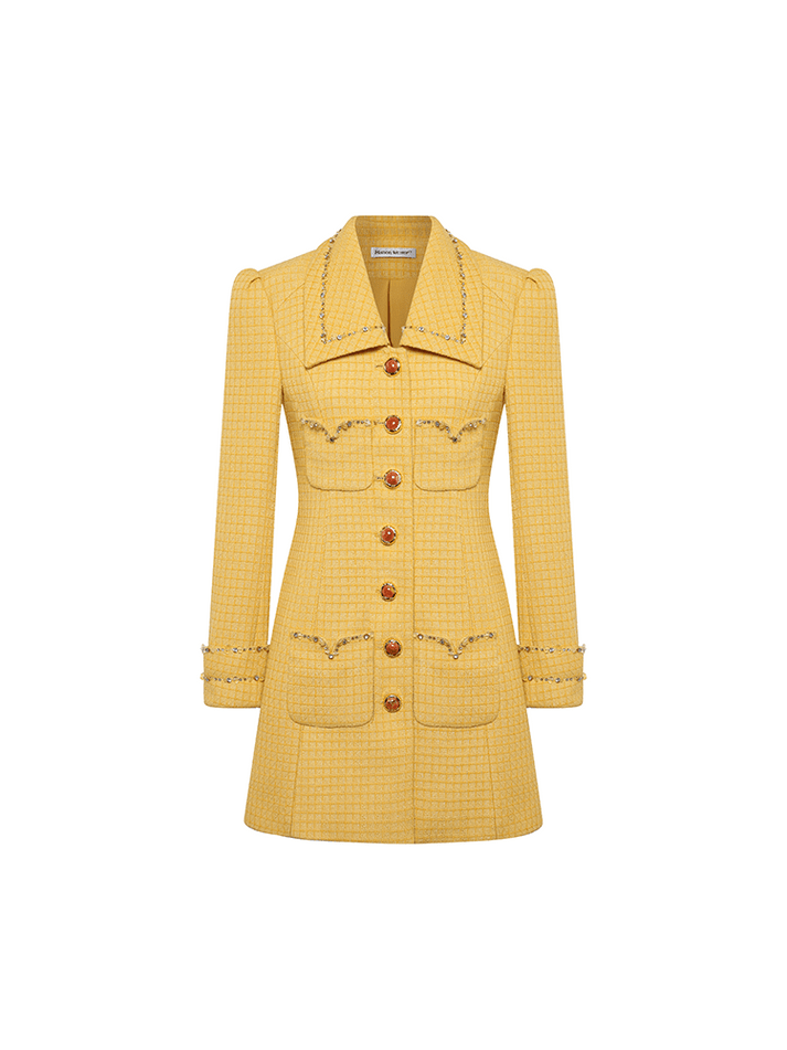 Ambrogina Coat - Fitted Silhouette - Mid - Thigh Length - Durable And Comfortable Fabric - Vibrant Tweed Design - Premium Quality - Modern Look