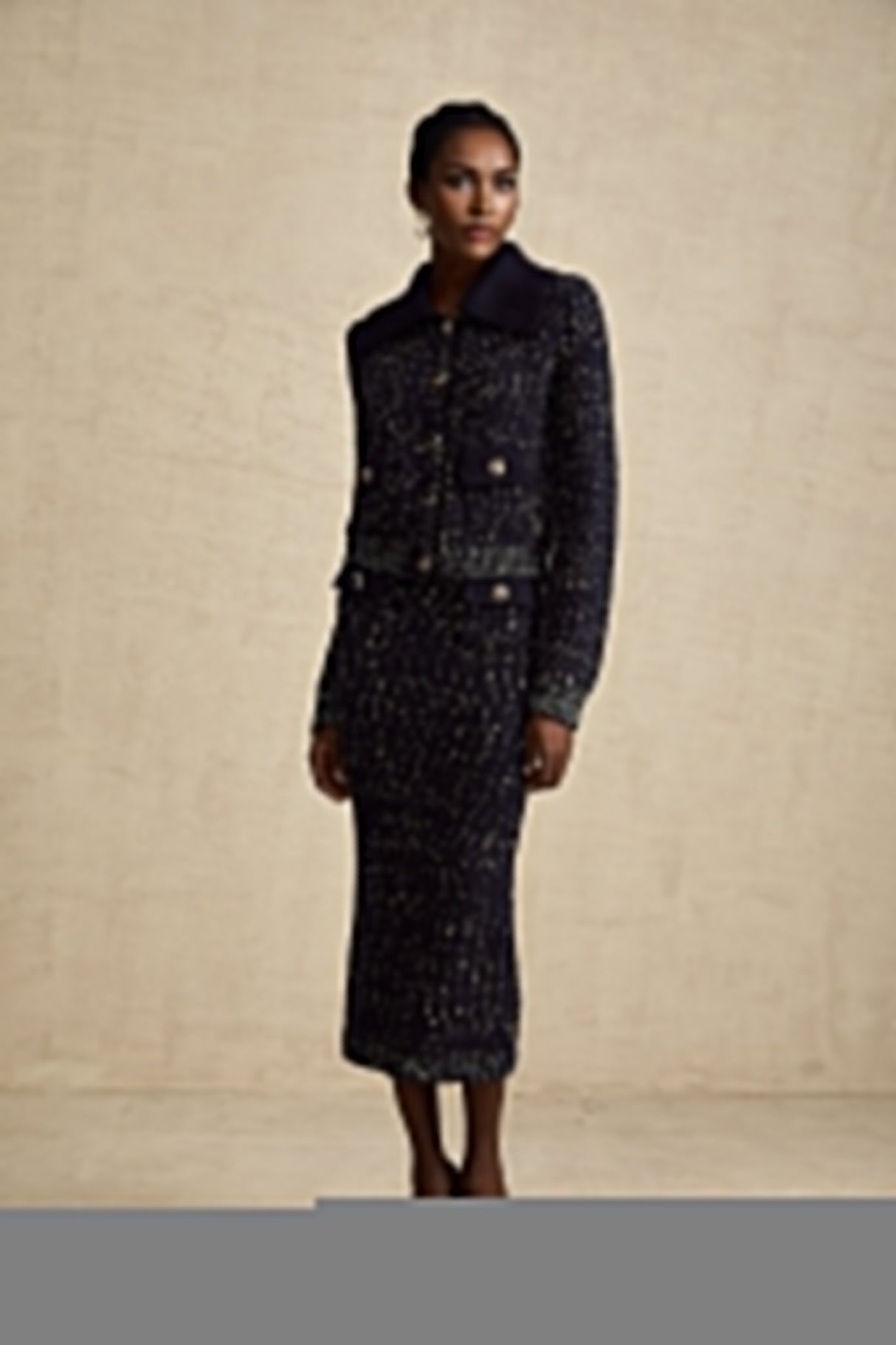 Ambrogina Jacket & Skirt Set - Crochet Knit - Metallic Threading - Wide Lapels - Flap Pockets - Elegant Design