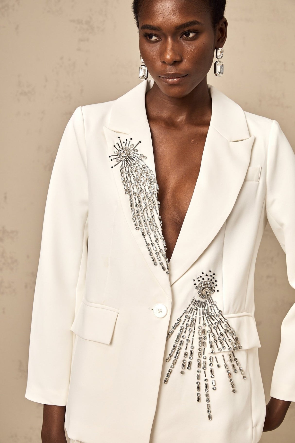Amelia Blazer - Peak Lapels - Long Sleeves - Crystal Embellishment