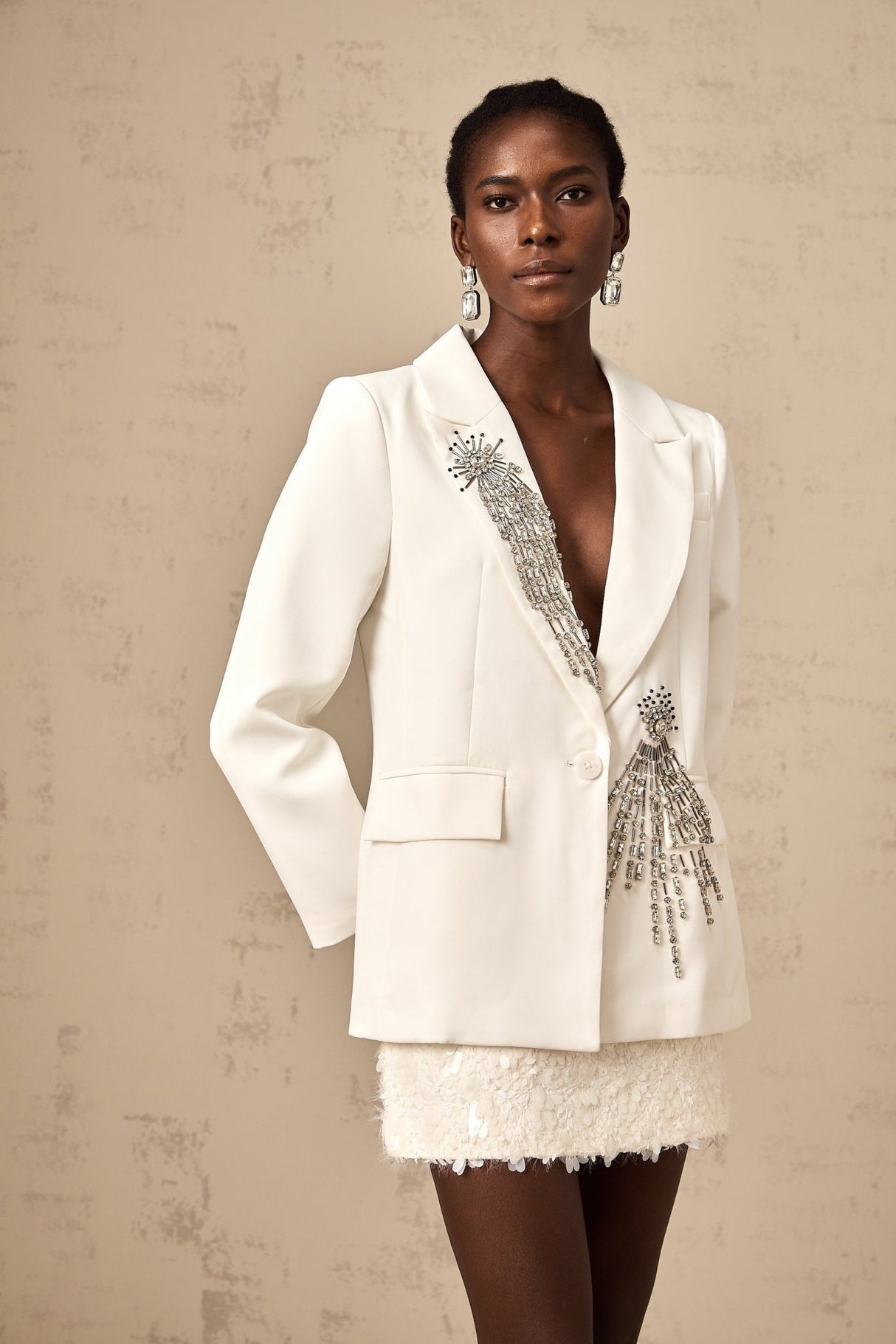 Amelia Blazer - Peak Lapels - Long Sleeves - Crystal Embellishment
