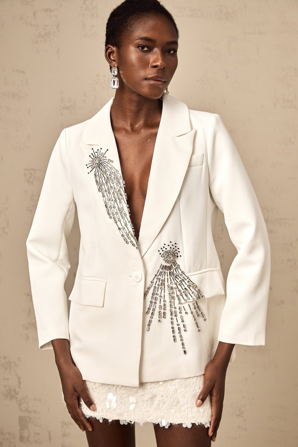 Amelia Blazer - Peak Lapels - Long Sleeves - Crystal Embellishment