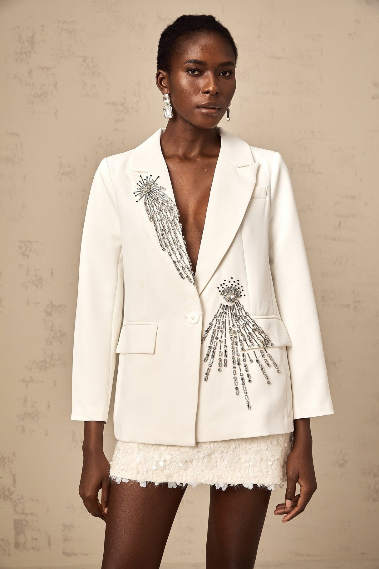 Amelia Blazer - Peak Lapels - Long Sleeves - Crystal Embellishment