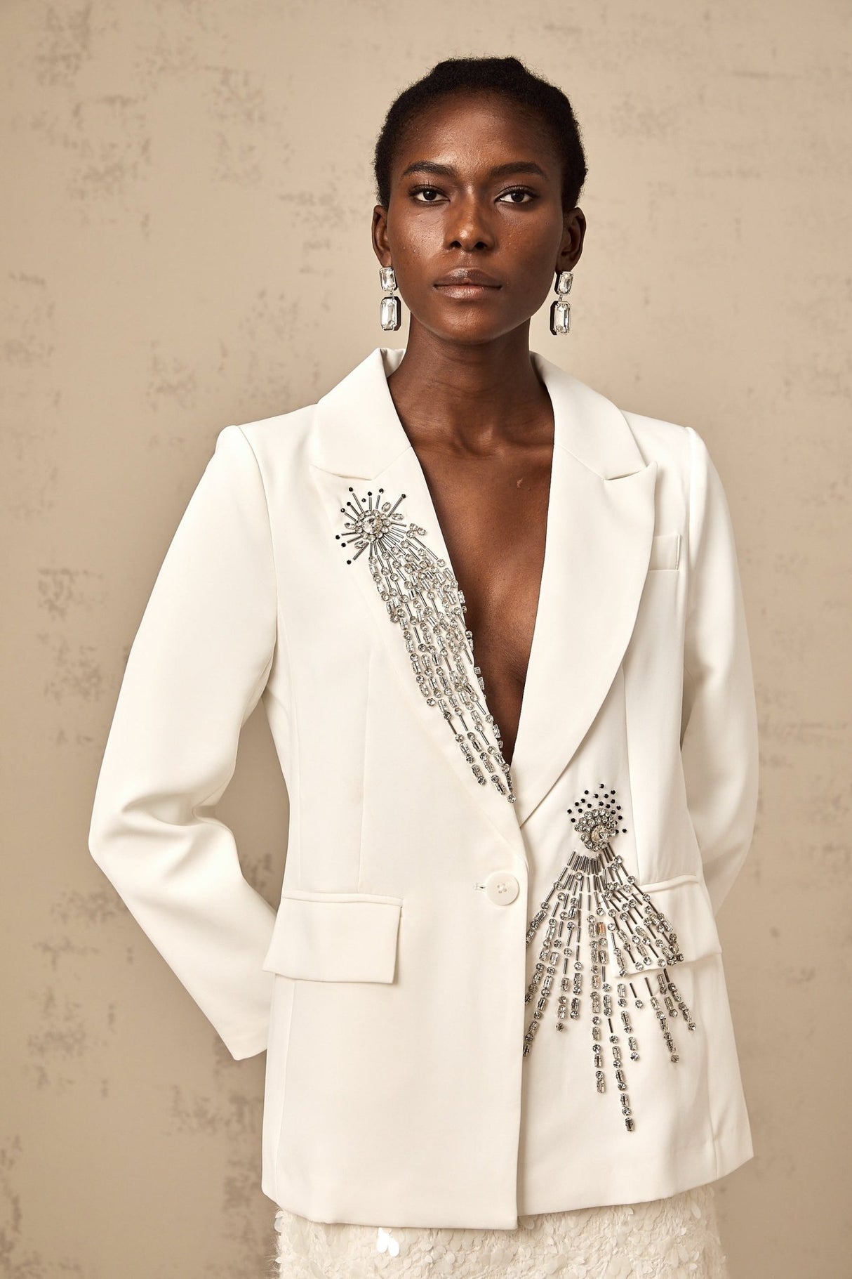 Amelia Blazer - Peak Lapels - Long Sleeves - Crystal Embellishment