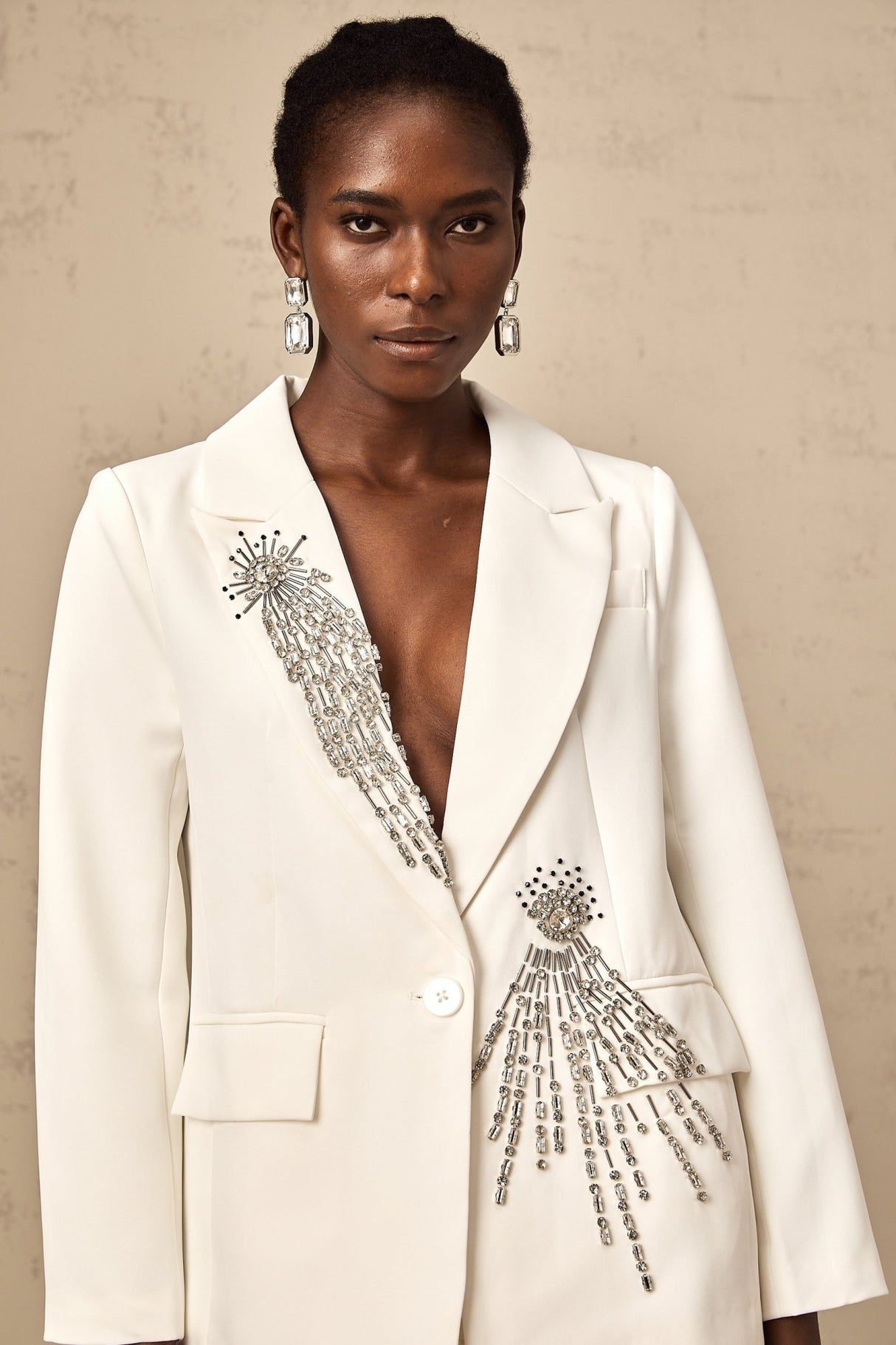 Amelia Blazer - Peak Lapels - Long Sleeves - Crystal Embellishment