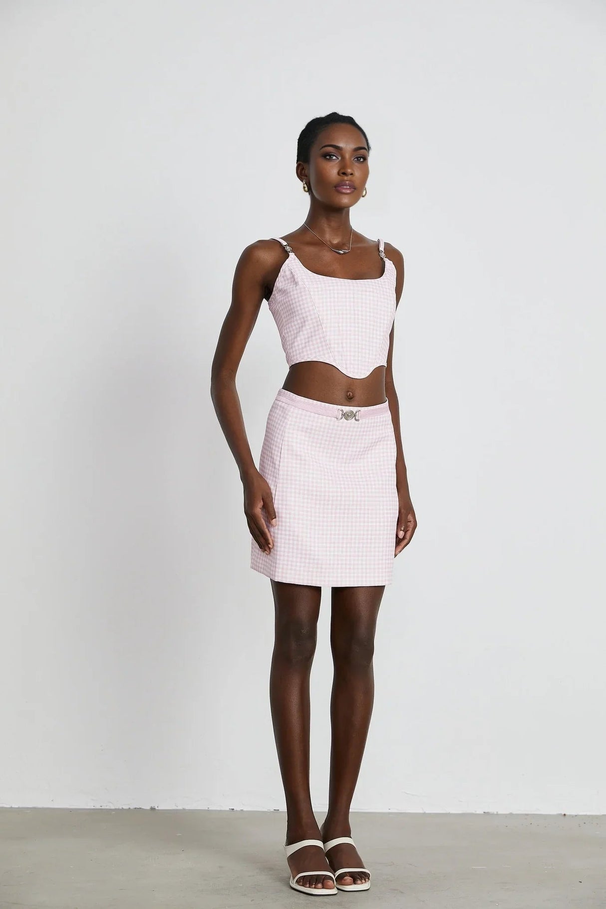 Amelia Virgin Wool Gingham Corset Top and Mini Skirt Set