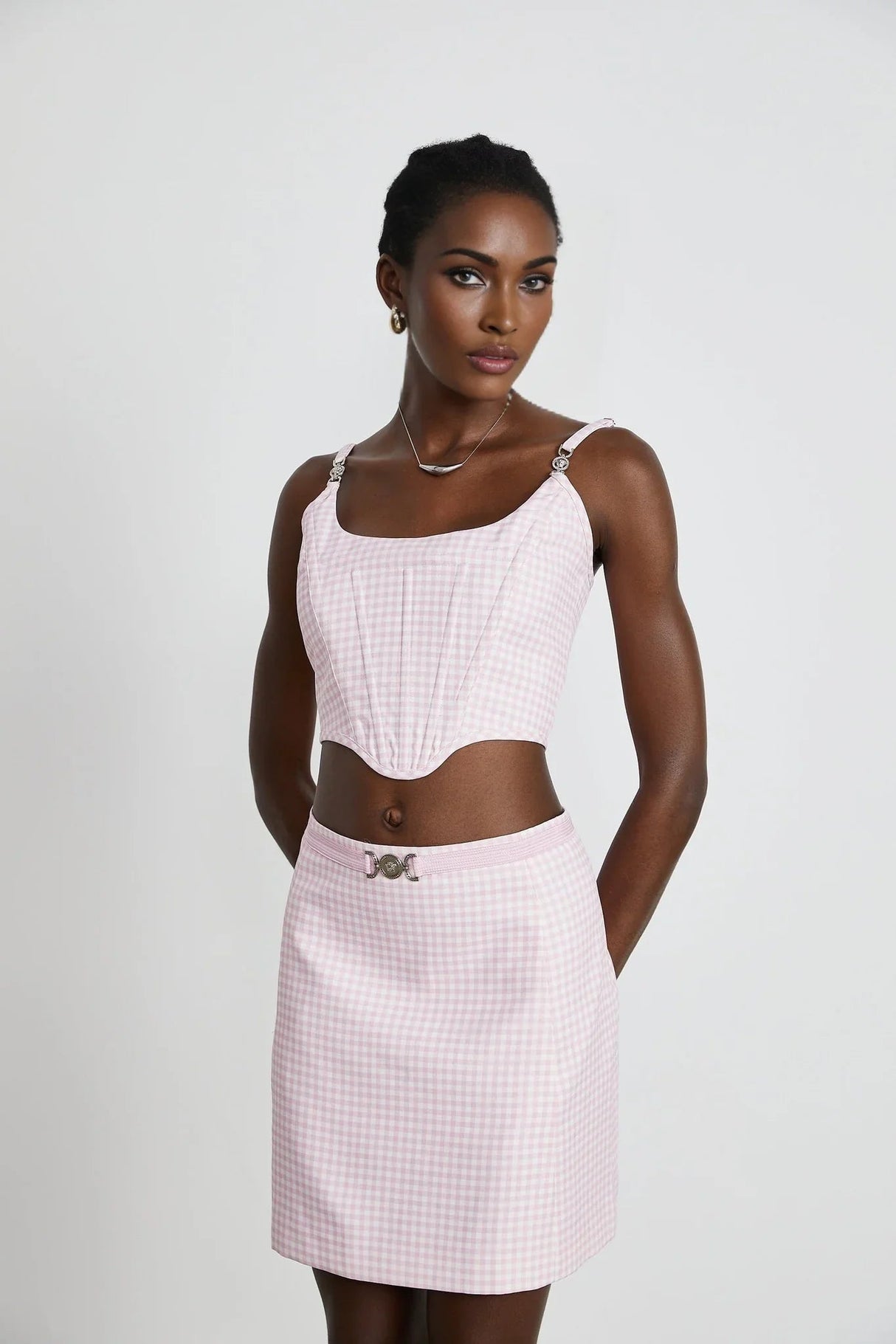 Amelia Virgin Wool Gingham Corset Top and Mini Skirt Set