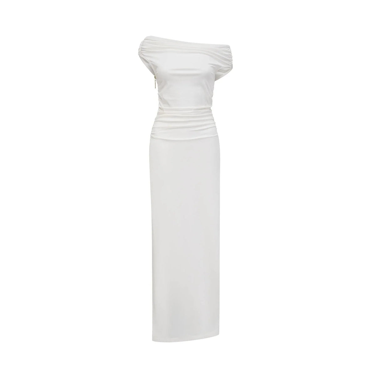 Amelina Maxi Dress - Off - The - Shoulder Design - Side Zip Fastening - Pleat Detailing - Side Slit Feature