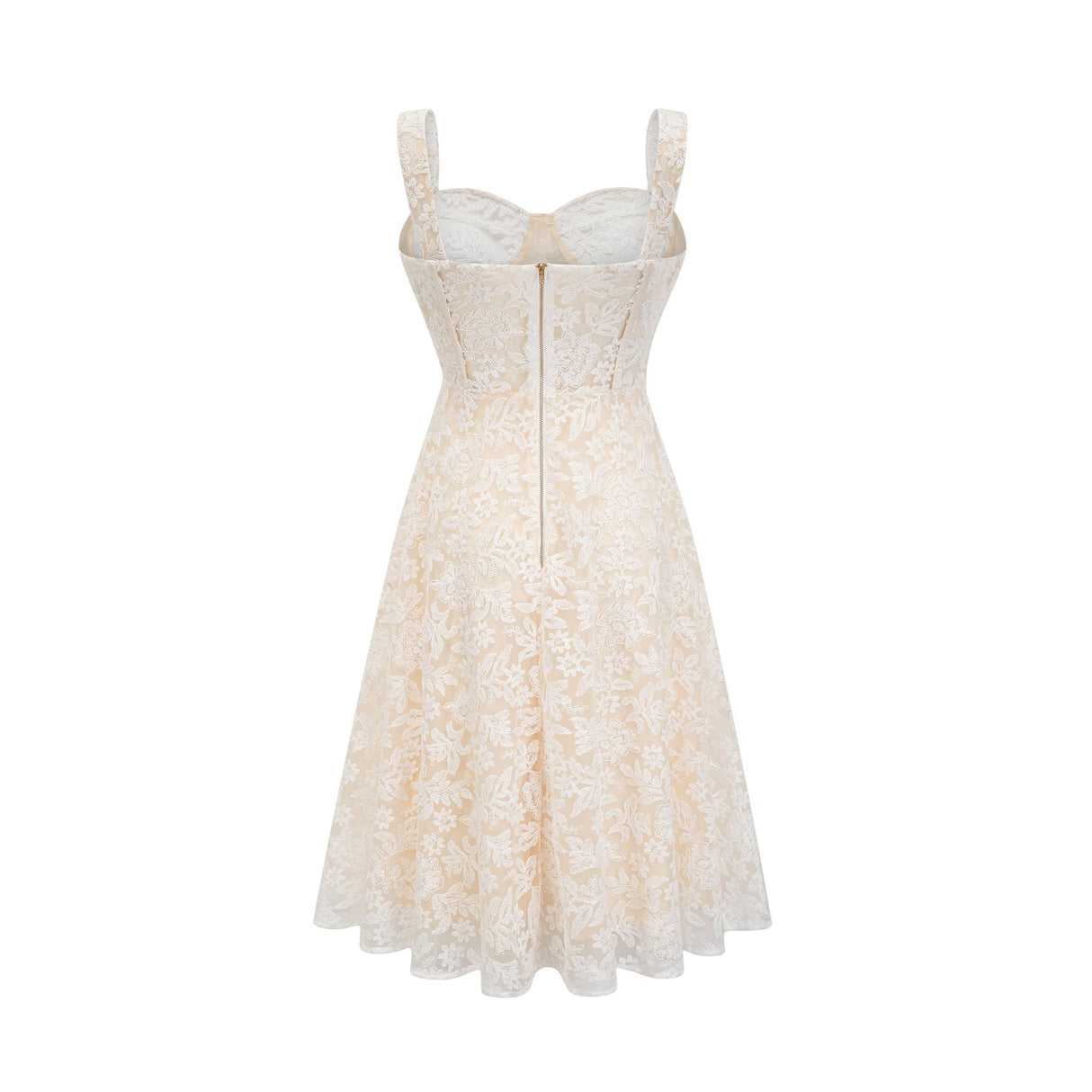 Amelina Midi Dress - Bustier Style - Corset Detailing - Embroidered Design - Spaghetti Straps - Rear Zip Fastening