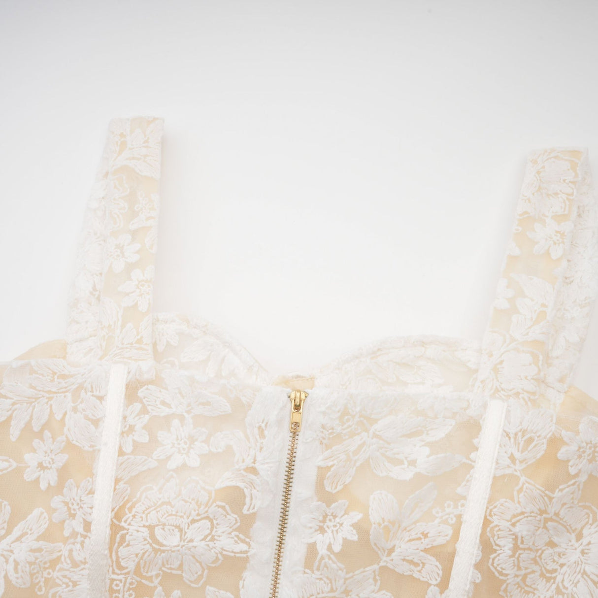 Amelina Midi Dress - Bustier Style - Corset Detailing - Embroidered Design - Spaghetti Straps - Rear Zip Fastening