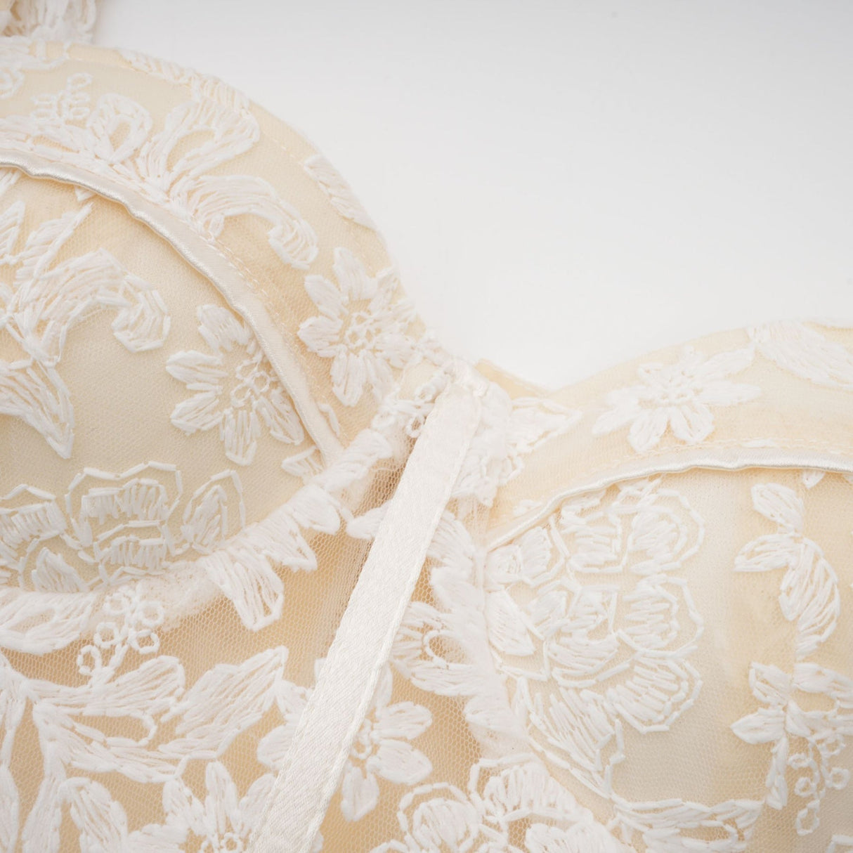 Amelina Midi Dress - Bustier Style - Corset Detailing - Embroidered Design - Spaghetti Straps - Rear Zip Fastening