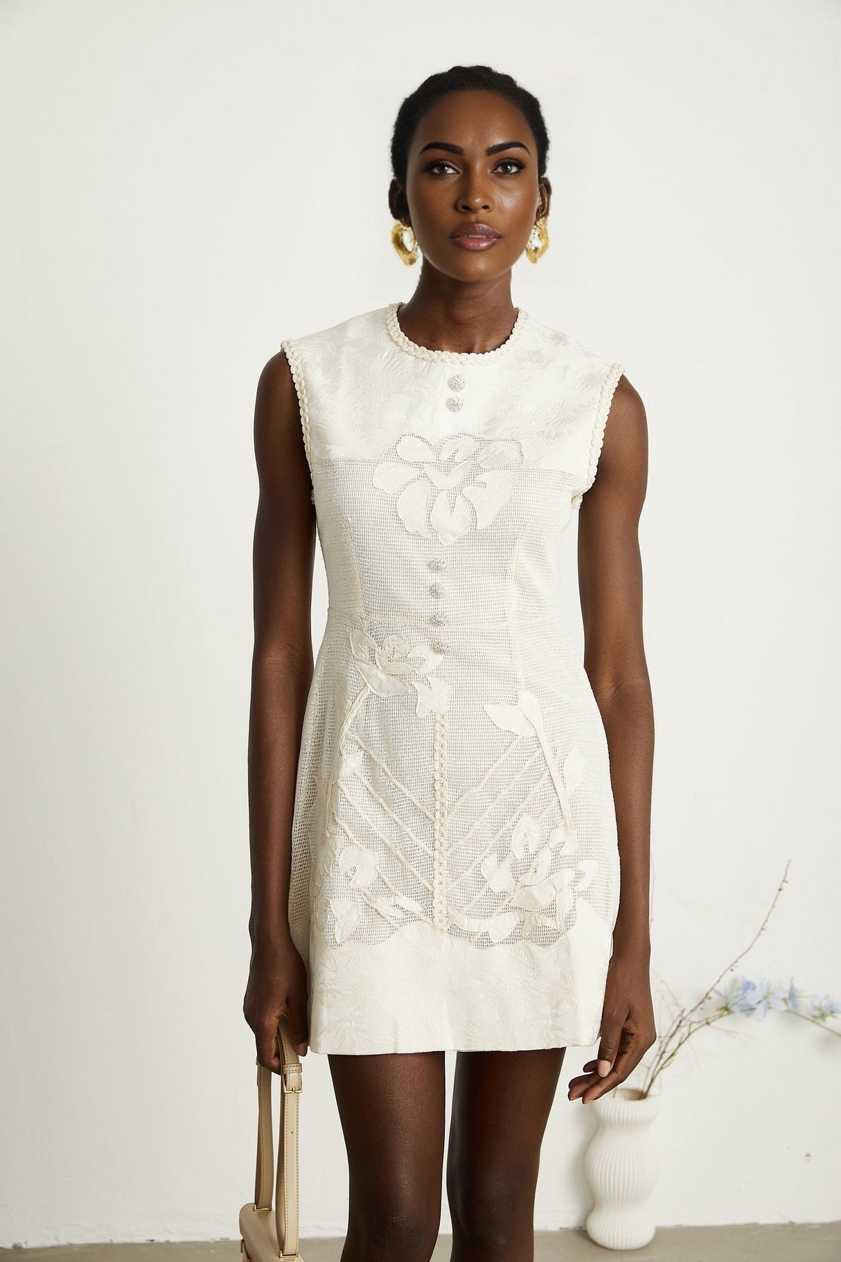 Amy Mini Dress – Jacquard – Netted Construction – Bead Embellishment