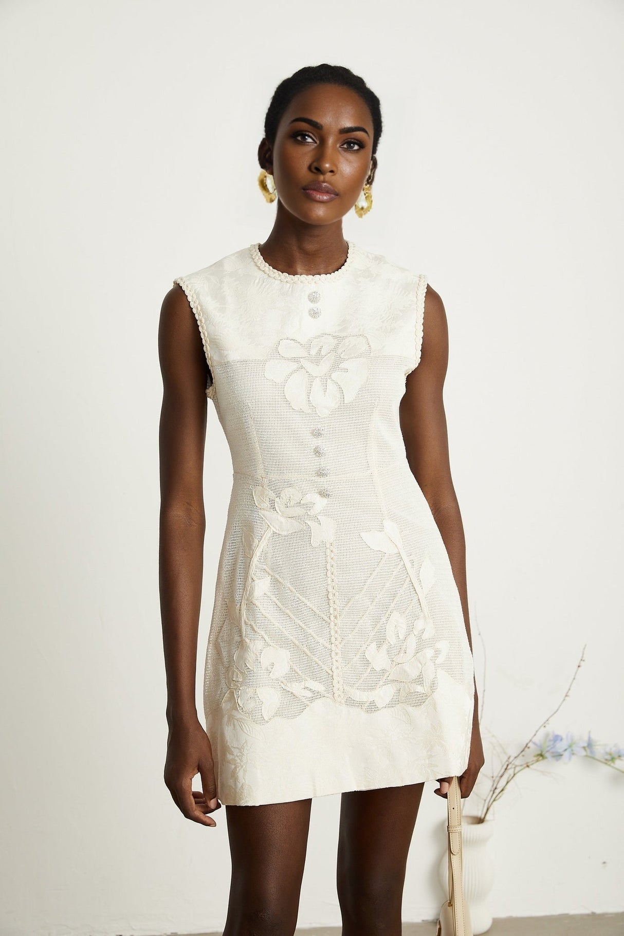 Amy Mini Dress – Jacquard – Netted Construction – Bead Embellishment