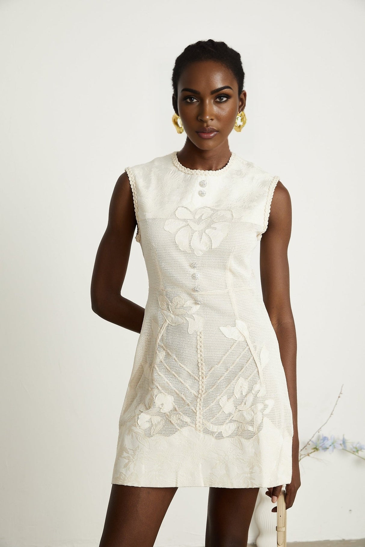 Amy Mini Dress – Jacquard – Netted Construction – Bead Embellishment