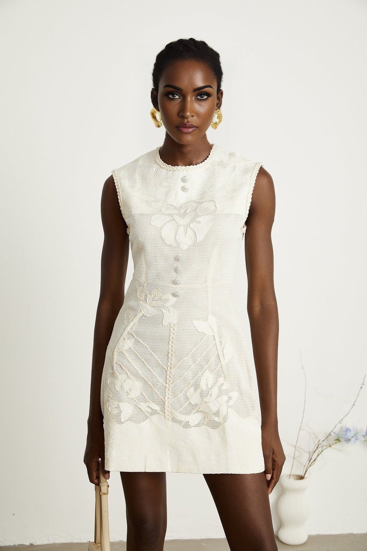 Amy Mini Dress – Jacquard – Netted Construction – Bead Embellishment