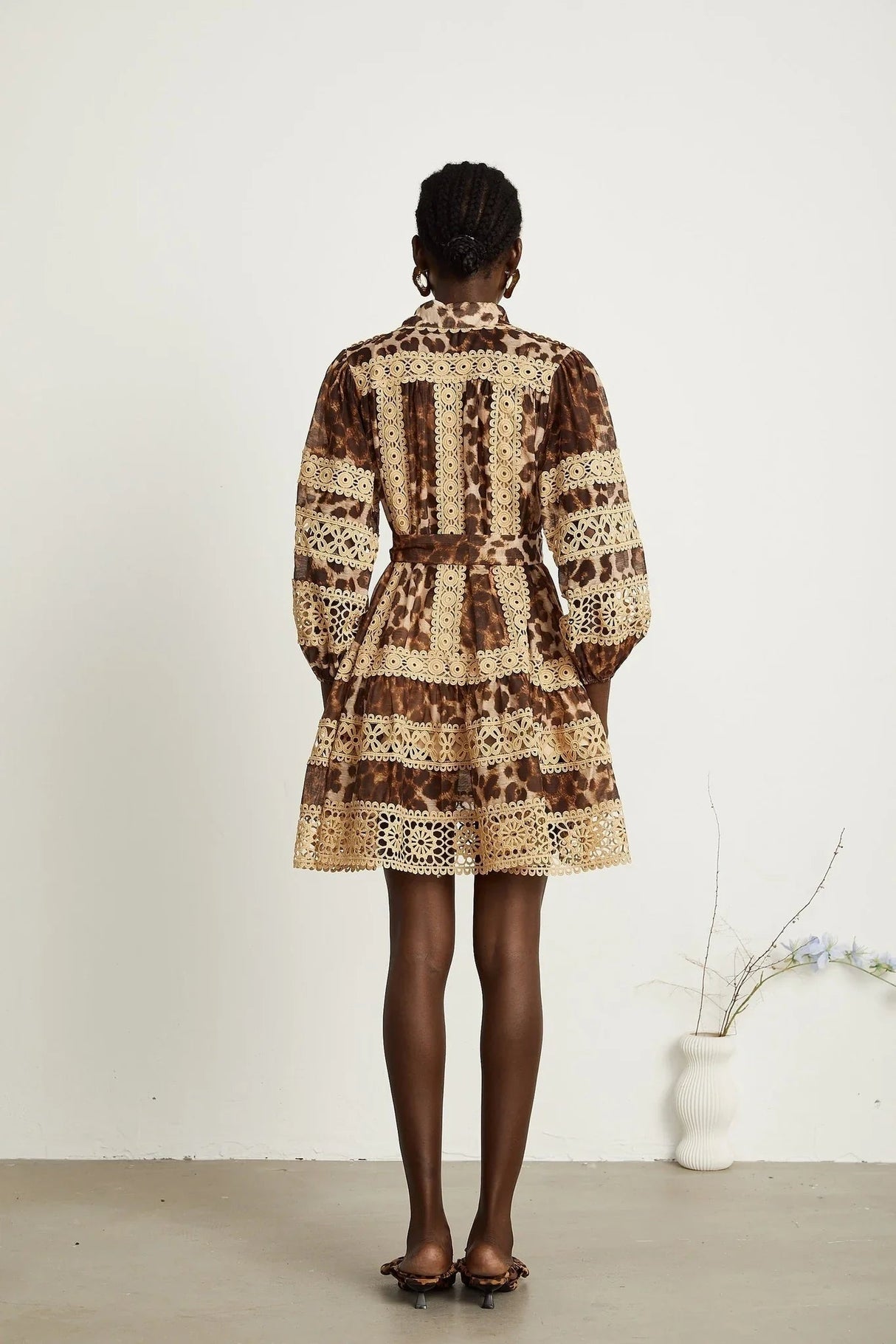 Amy Mini Dress - Lapel Detail - Leopard - Cut - Out Design - Button Fastening