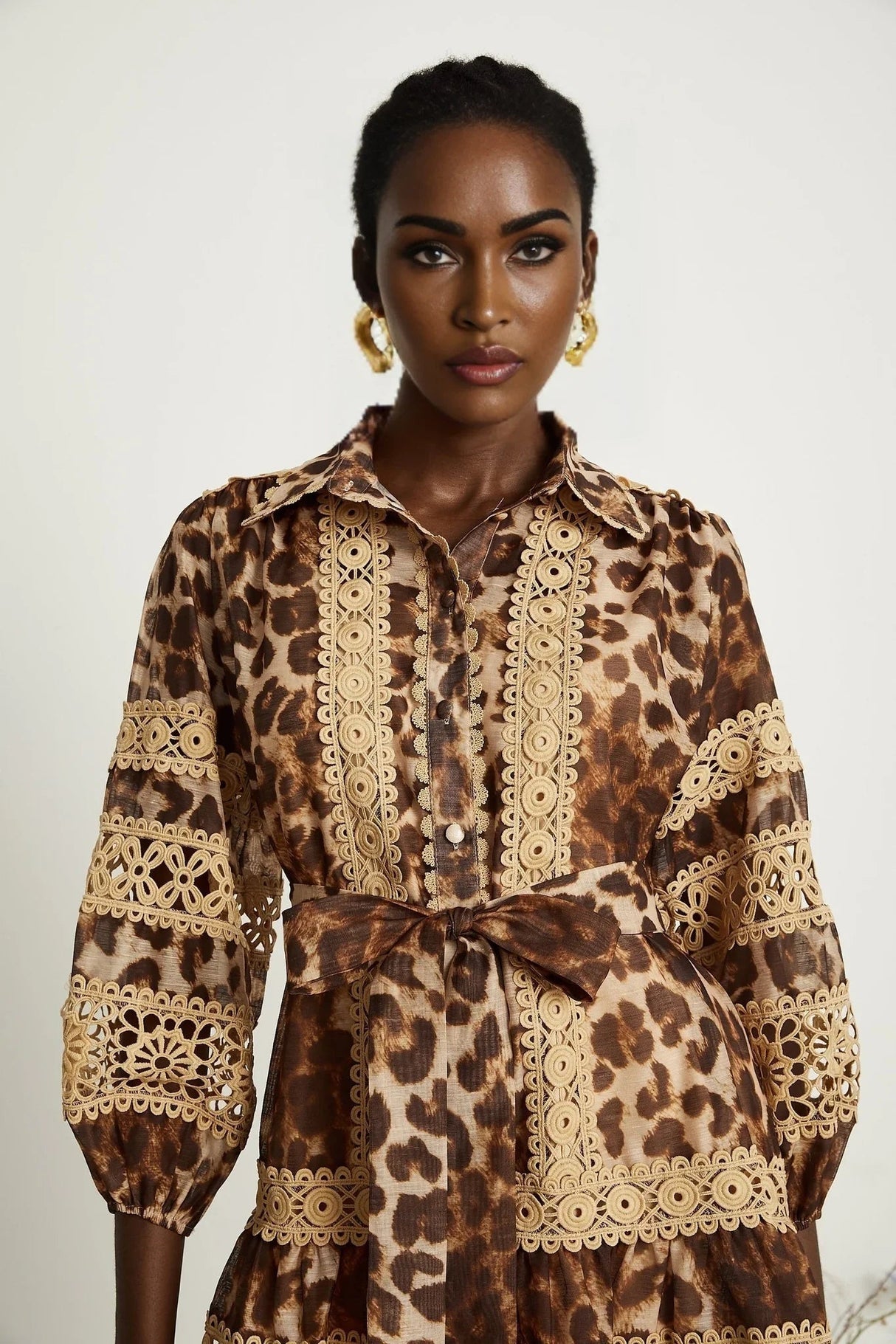 Amy Mini Dress - Lapel Detail - Leopard - Cut - Out Design - Button Fastening