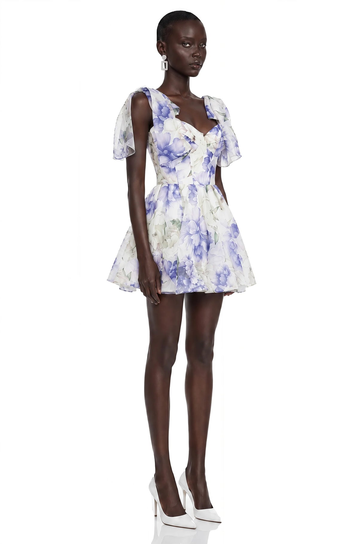 Amy Purple Floral Print Mini Dress with Bow Detail