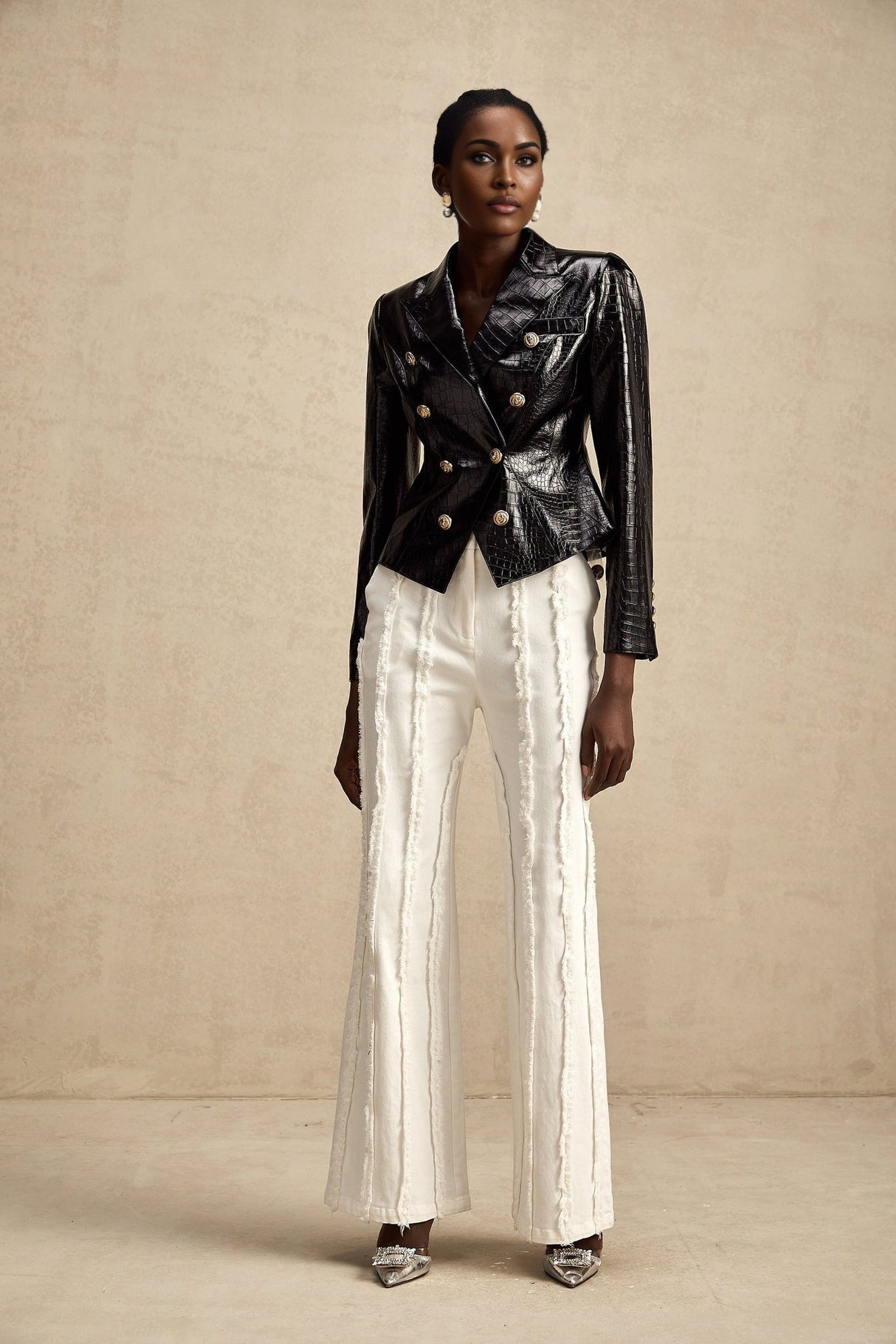 Anastasia Jacket - Peak Lapels - Buttoned Cuffs - Cinched Waist - Patent Finish