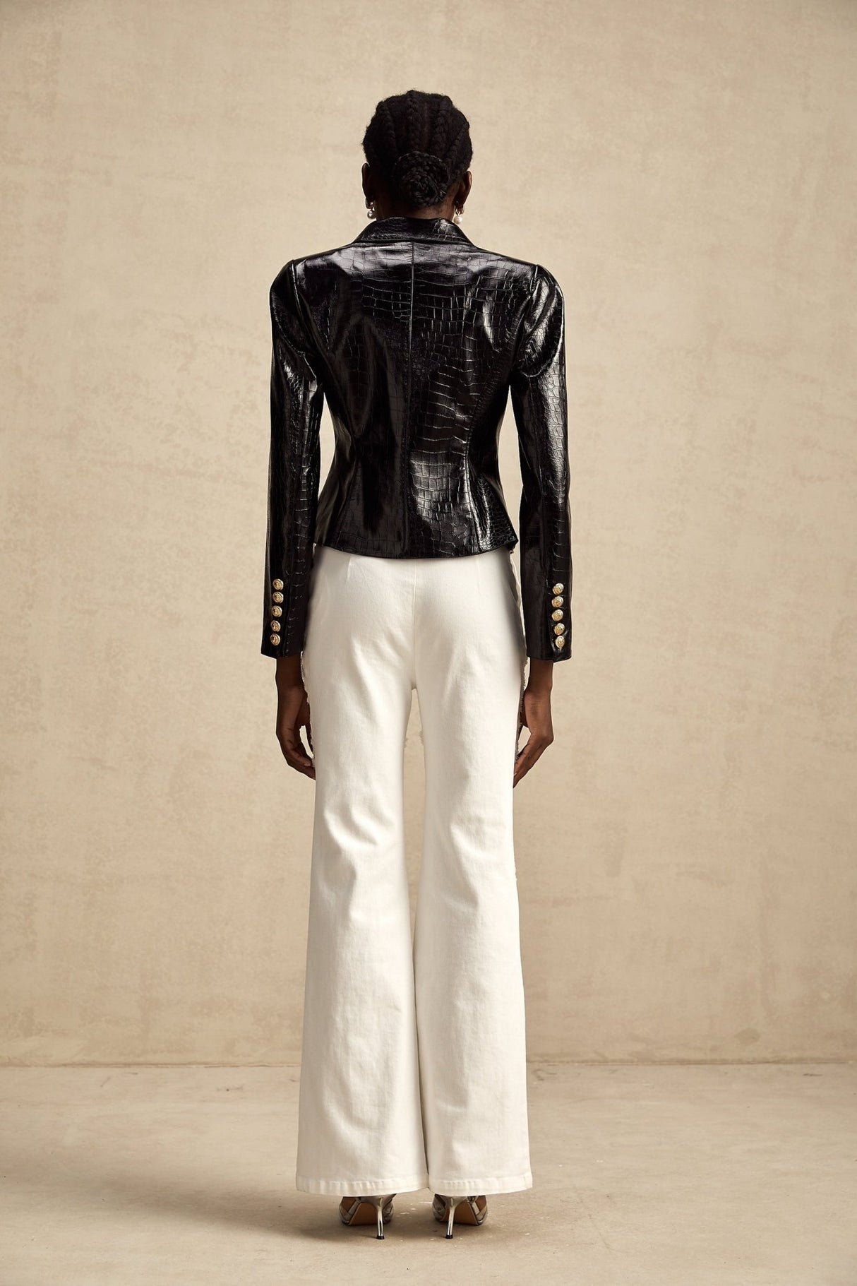 Anastasia Jacket - Peak Lapels - Buttoned Cuffs - Cinched Waist - Patent Finish