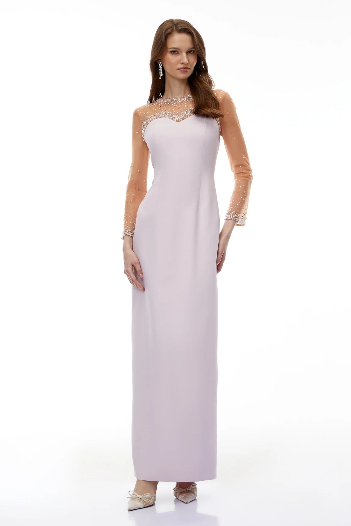 Anastasie Pink Embellished Maxi Dress with Tulle
