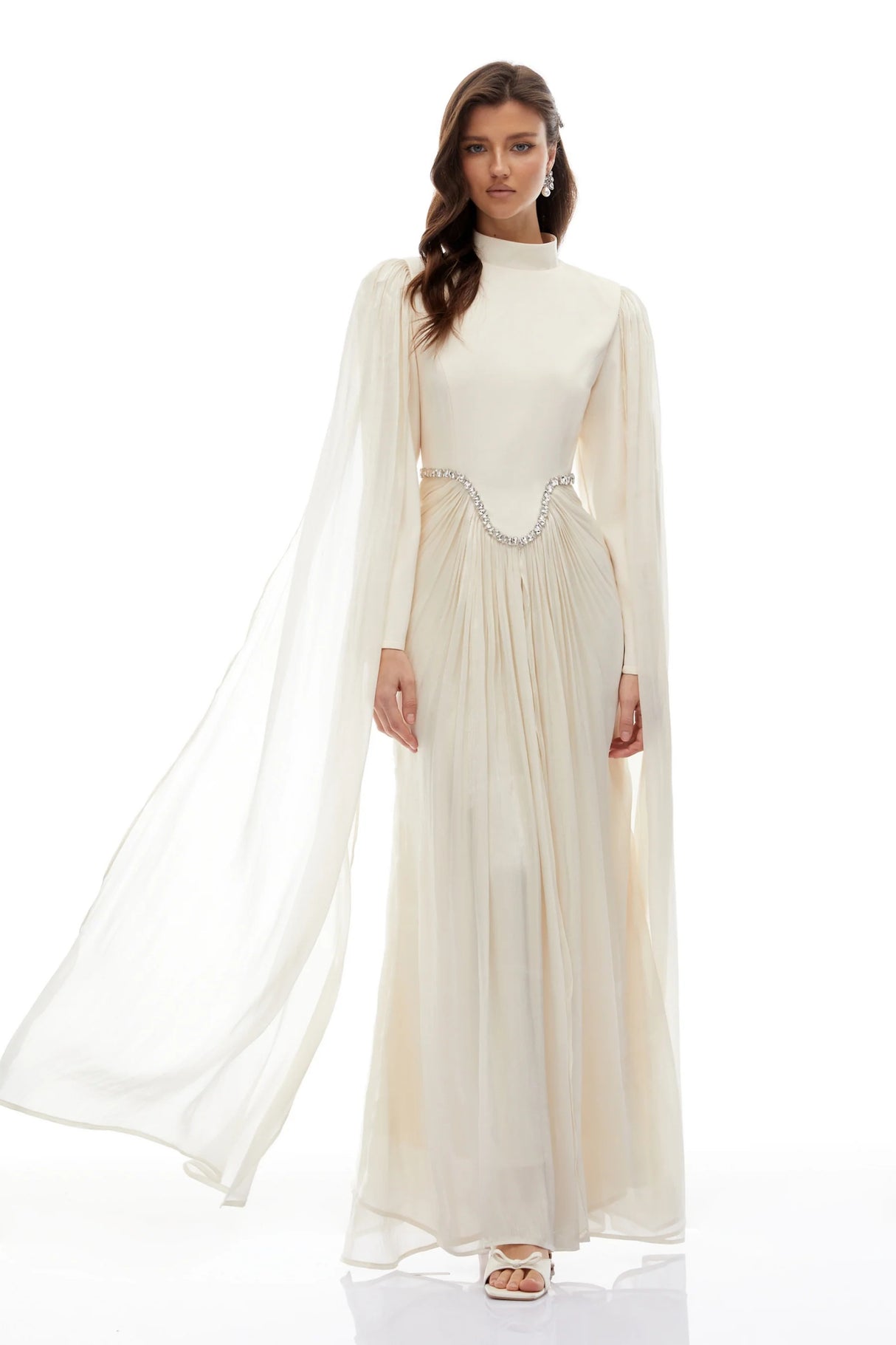 Andrine White Crystal Embellished Maxi Dress