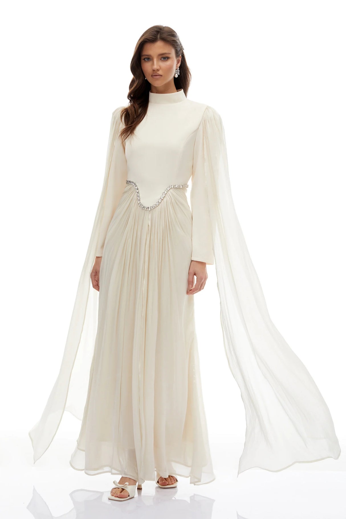 Andrine White Crystal Embellished Maxi Dress