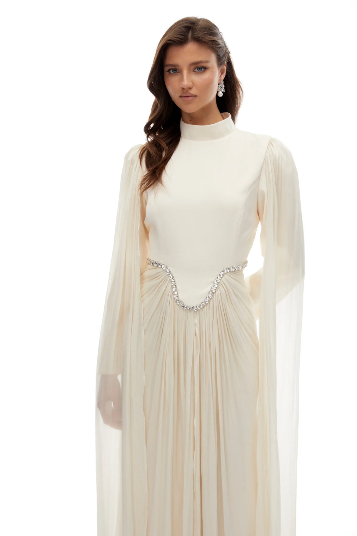 Andrine White Crystal Embellished Maxi Dress