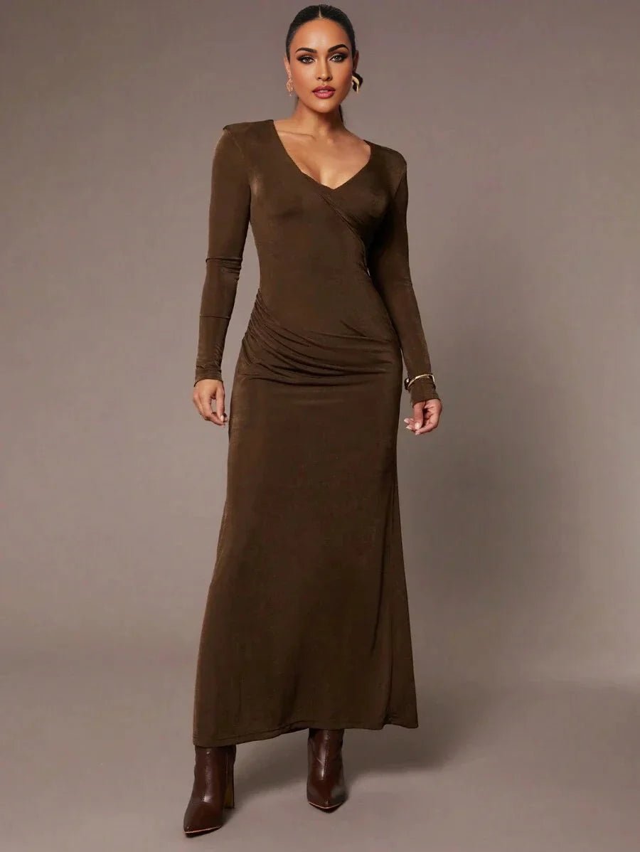 Andromeda Maxi Dress - Refined Style - Slim Fit Type - Mermaid Hem Shape - Ruched, Wrap - Occasion Wedding, Formal & Evening - Long Sleeve Length