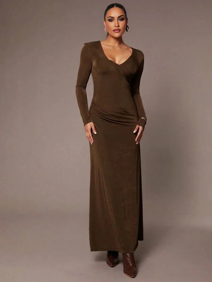 Andromeda Maxi Dress - Refined Style - Slim Fit Type - Mermaid Hem Shape - Ruched, Wrap - Occasion Wedding, Formal & Evening - Long Sleeve Length