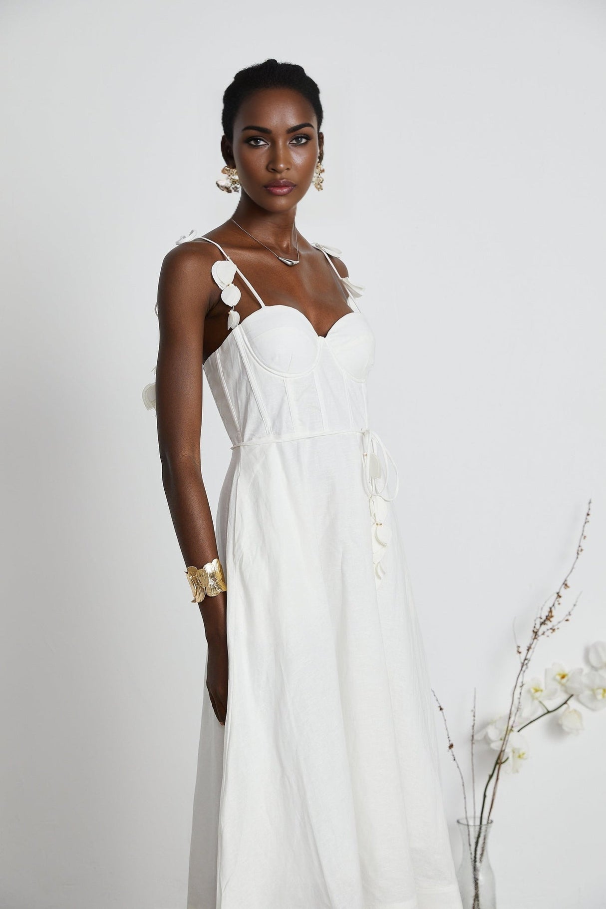 Andromeda Midi Dress - Sweetheart Neckline - Bustier Style - Rouleau Straps - Pockets Zip Length