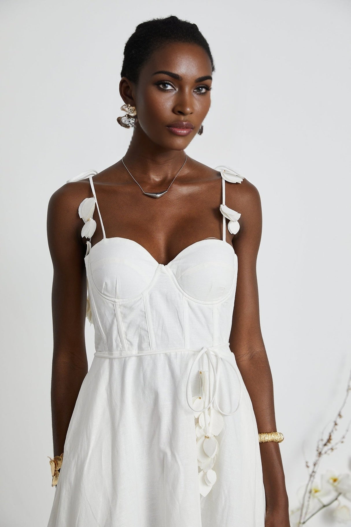 Andromeda Midi Dress - Sweetheart Neckline - Bustier Style - Rouleau Straps - Pockets Zip Length