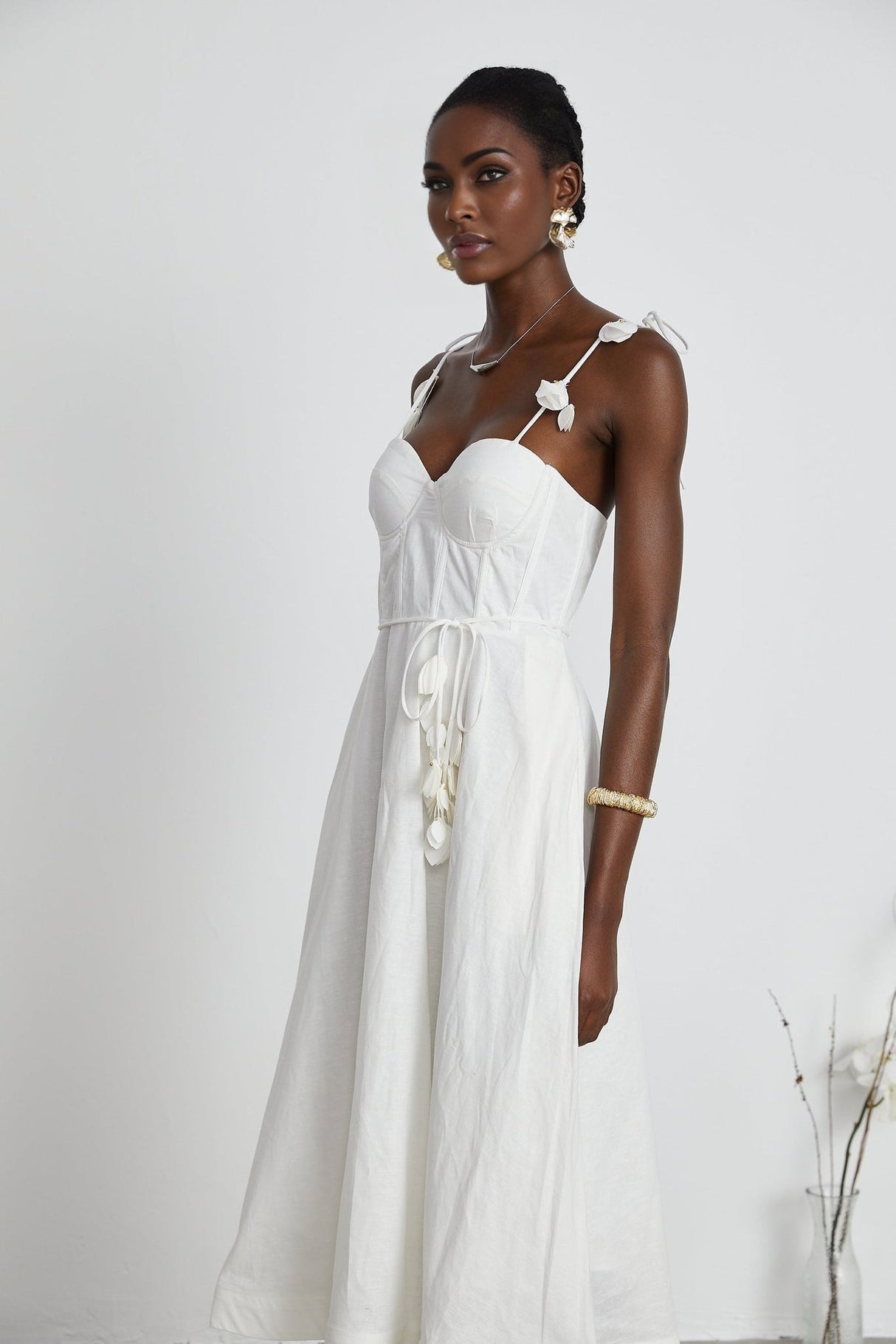 Andromeda Midi Dress - Sweetheart Neckline - Bustier Style - Rouleau Straps - Pockets Zip Length