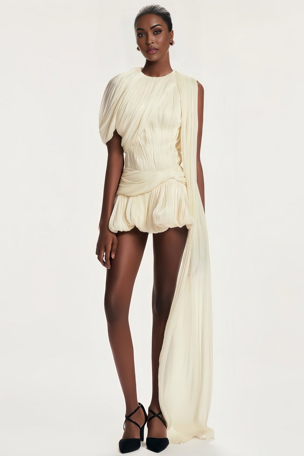 Andromeda Mini Dress – Round Neck – Twist Detailing – Asymmetric Design