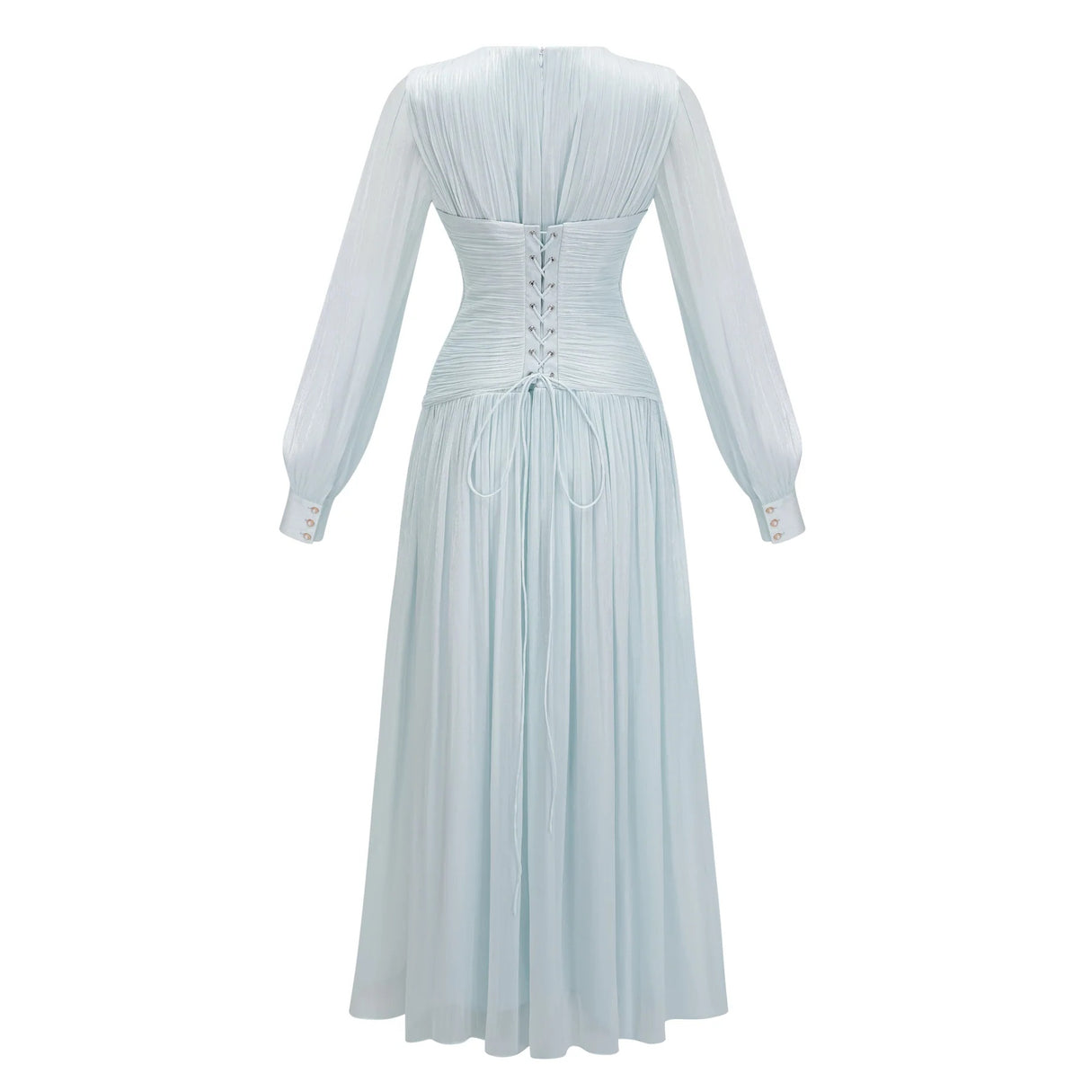 Aneka Green High Neck Glossy Ruched Maxi Dress