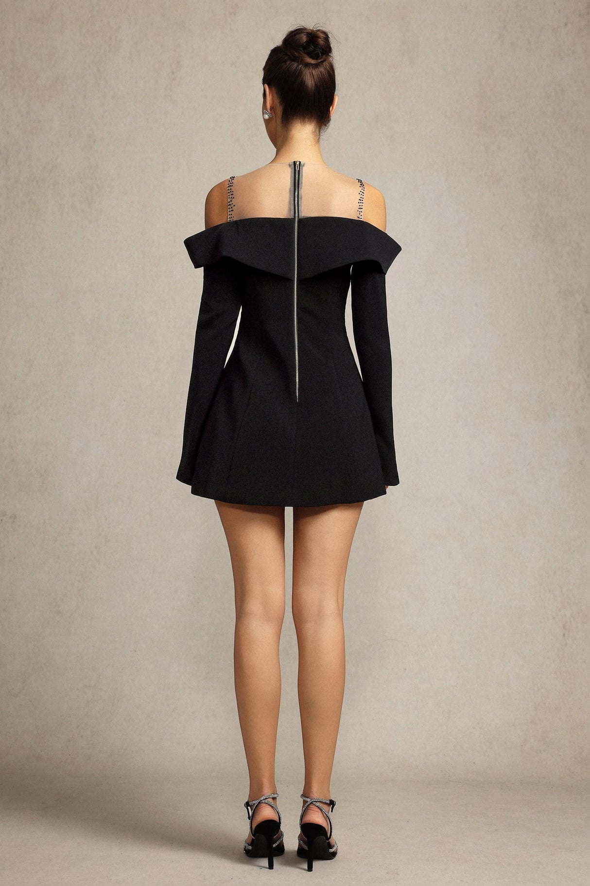 Angel Black Off-Shoulder Bell Sleeve Mini Dress