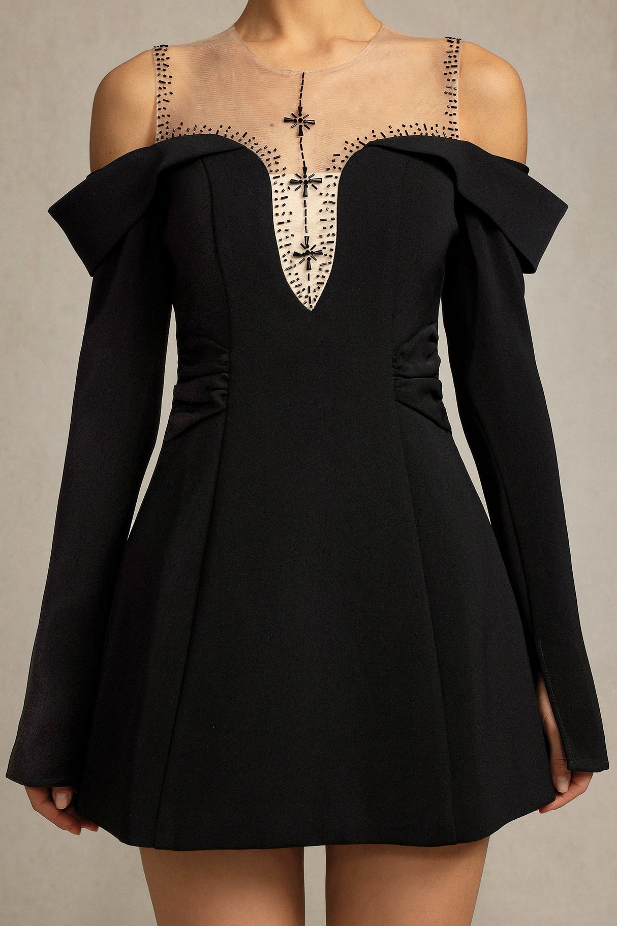 Angel Black Off-Shoulder Bell Sleeve Mini Dress