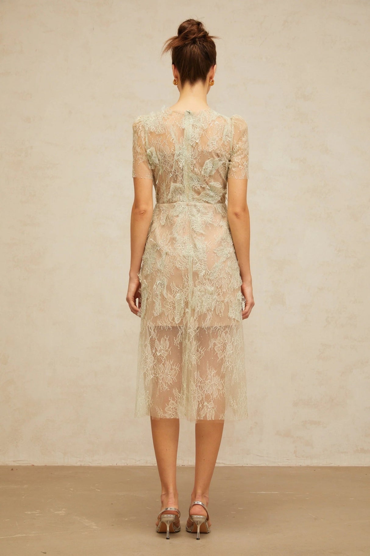 Angel Midi Dress Mint - Green Floral - Lace & Boned Bodice