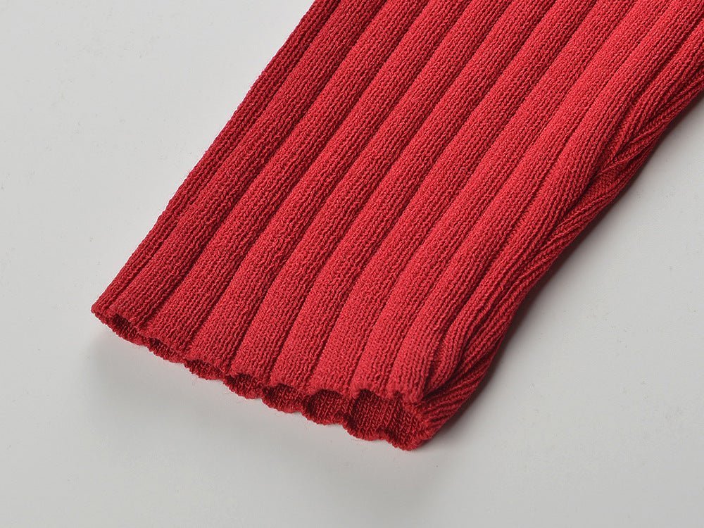 Angel V - Neck Ribbed Dress - Button - Down with Gold Buttons - Patch Pockets