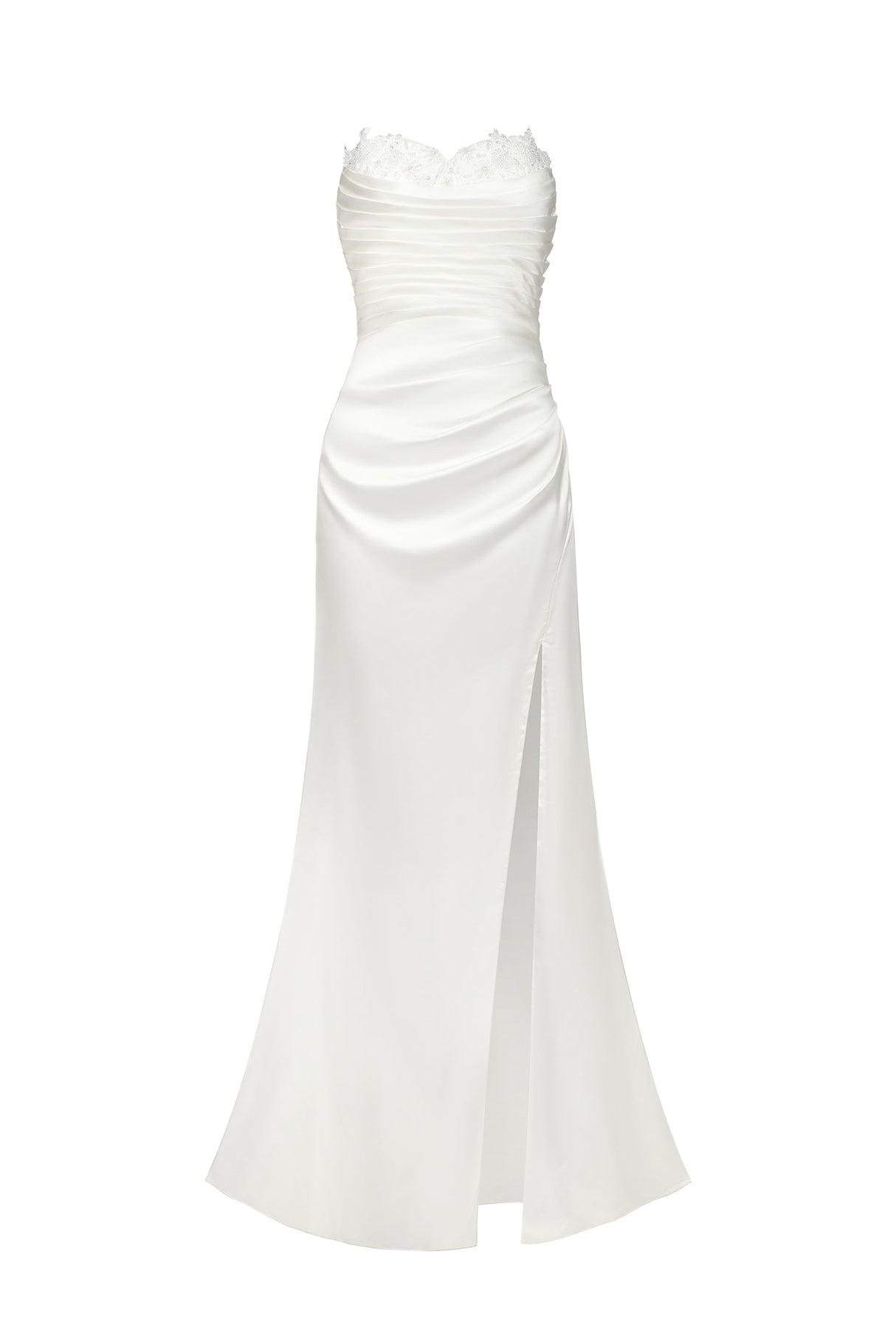 Angel White Lace Fishtail Dress with Train and High Slit