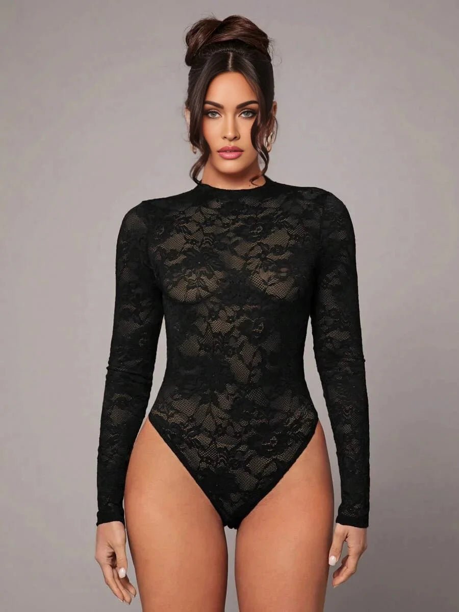 Angela Bodysuit - Slim Fit - Medium Stretch Fabric Elasticity - Regular Sleeve - Stand Collar Neckline - Stage & Concert Occasion