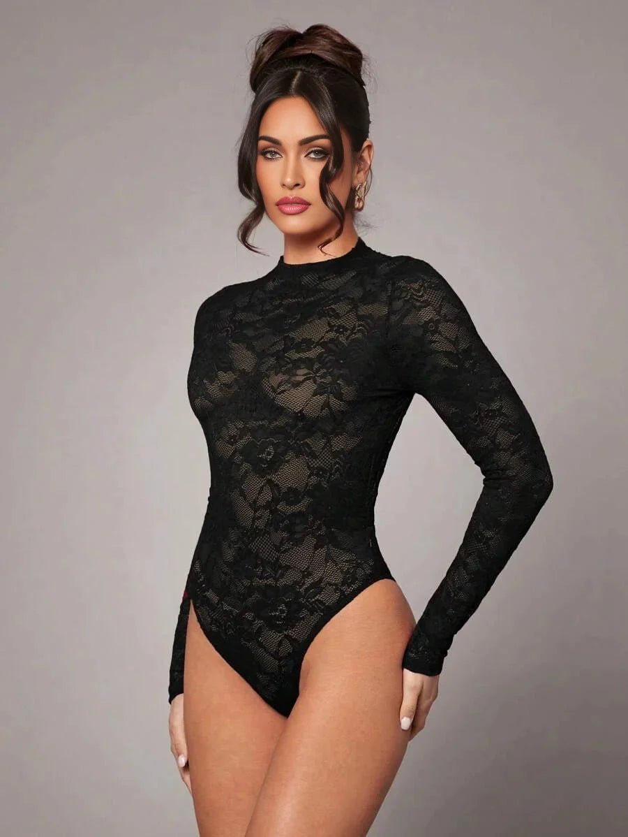 Angela Bodysuit - Slim Fit - Medium Stretch Fabric Elasticity - Regular Sleeve - Stand Collar Neckline - Stage & Concert Occasion