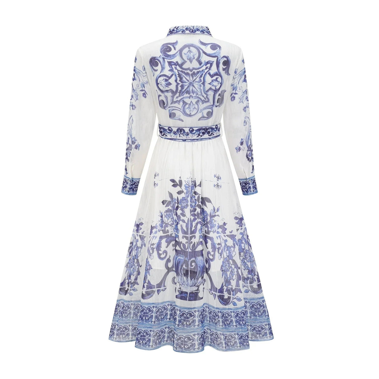 Angela Midi Dress - Long Sleeve Tulle Design - Pattern - Cinched Waist