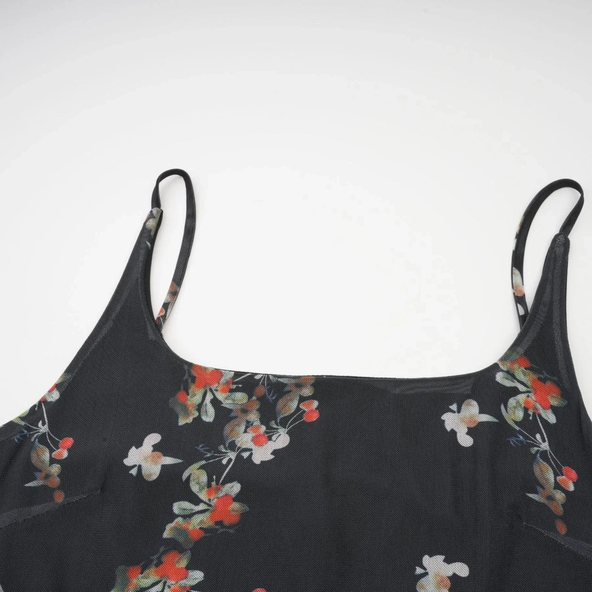 Angelica Floral Midi Dress - Delicate Spaghetti Straps - Square Neckline - Low - Cut Back - Chic Rear Slit Detail