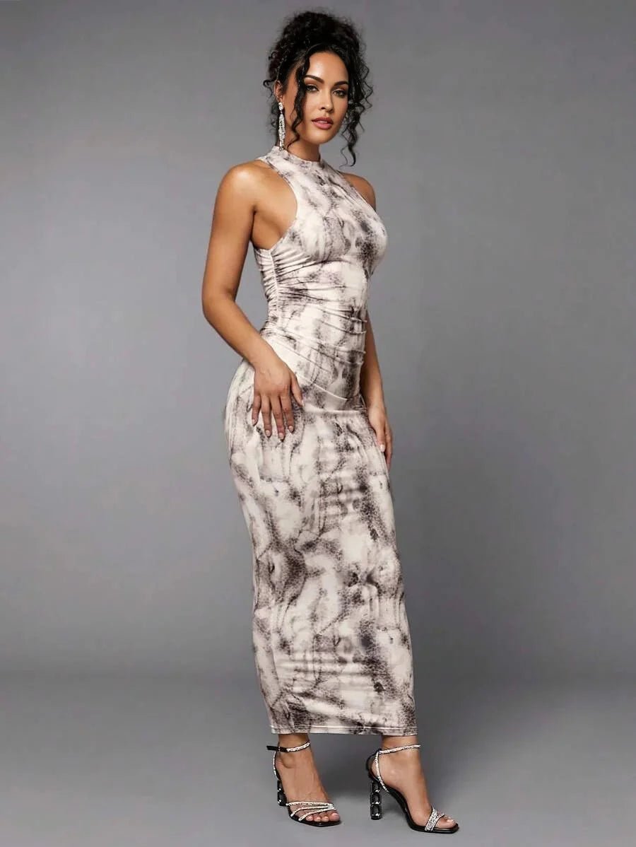 Angelica Maxi Dress - Slim Fit - Refined Style - High Stretch Fabric Elasticity - Sleeve Length Sleeveless - Neckline Stand Collar