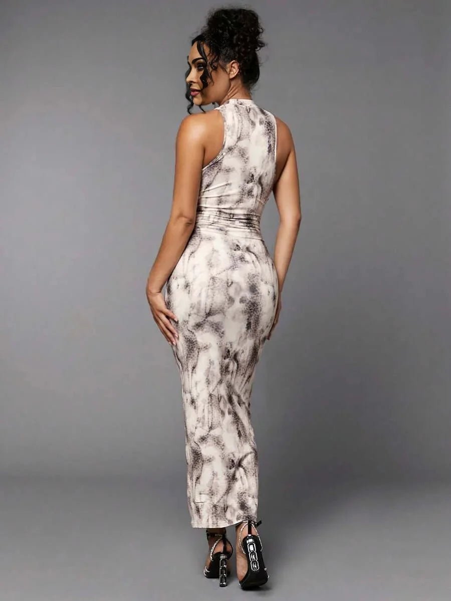 Angelica Maxi Dress - Slim Fit - Refined Style - High Stretch Fabric Elasticity - Sleeve Length Sleeveless - Neckline Stand Collar