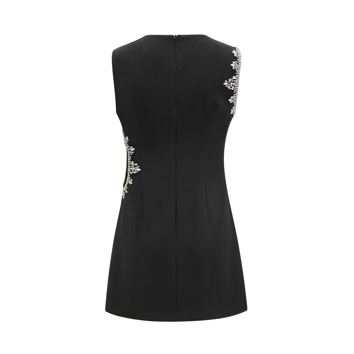 Angelina Dress - Sleeveless - Round Neck - Cut - Out Crystal Embellished Zip Thigh - Length
