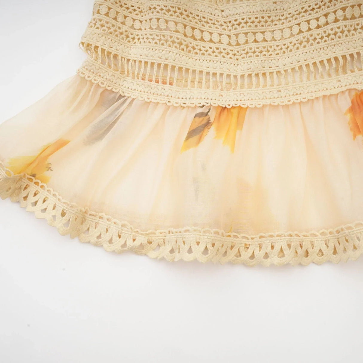 Angelina Floral Midi Dress - Round Neck Blouse - Buttoned Cuffs - Semi - Sheer with Rear Button Fastening and Lace Details