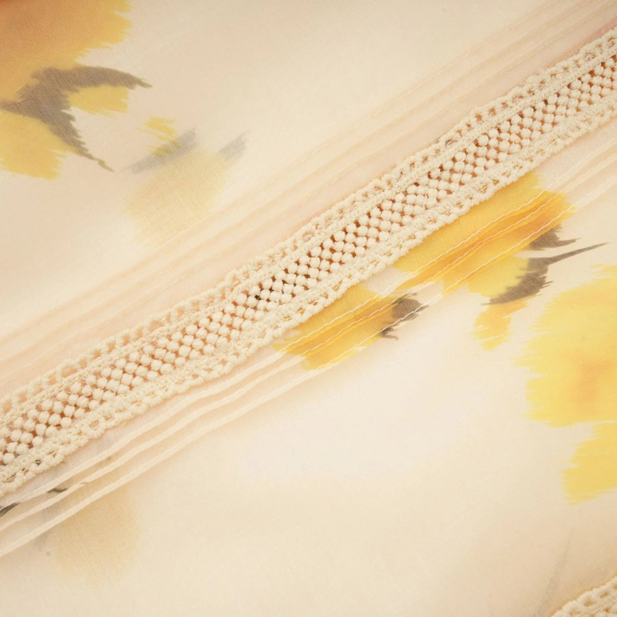 Angelina Floral Midi Dress - Round Neck Blouse - Buttoned Cuffs - Semi - Sheer with Rear Button Fastening and Lace Details