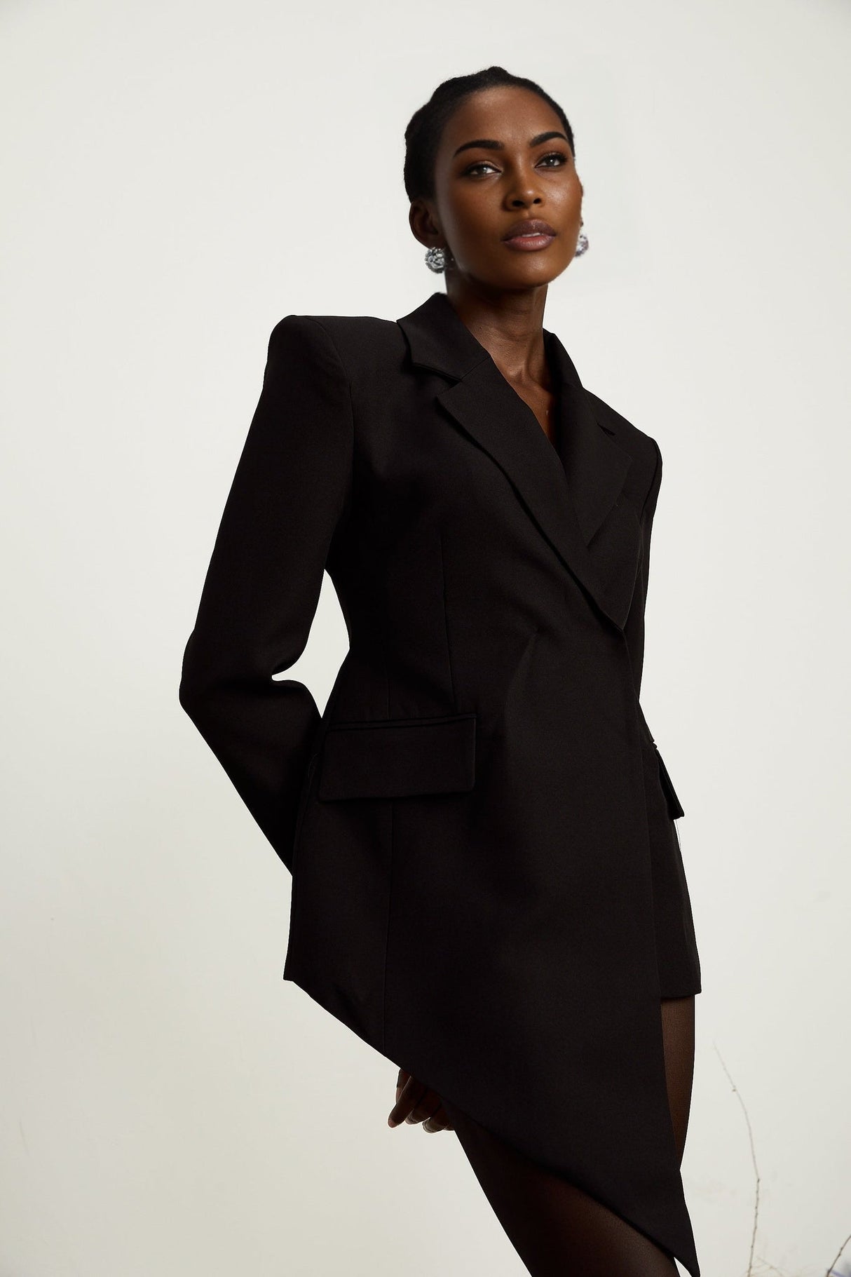 Anita Blazer - Notched Lapels - Long Sleeves - Asymmetric Hem - Cinched Waist